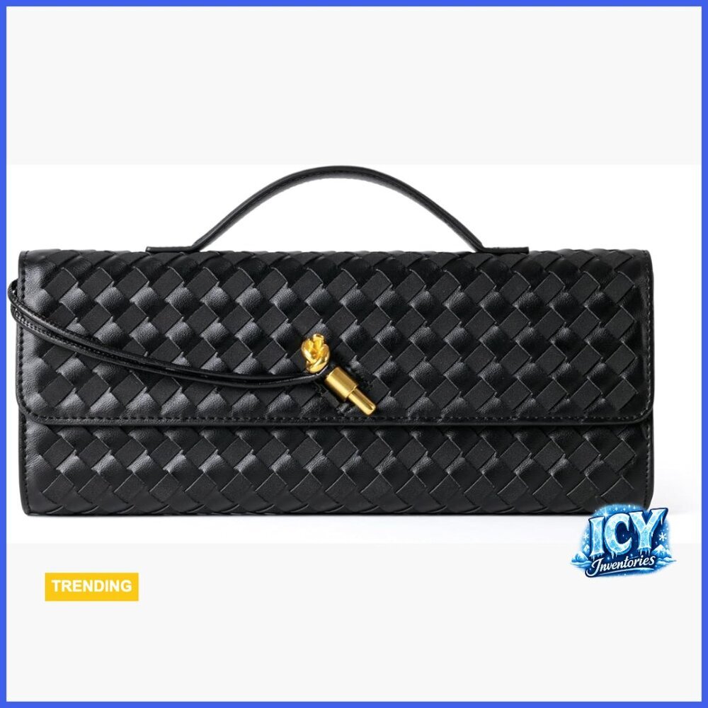 Woven Vegan Leather & Suede Evening Clutch Crossbody Bag